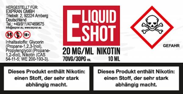 E Liquid Shot 70/30 10ml 20mg
