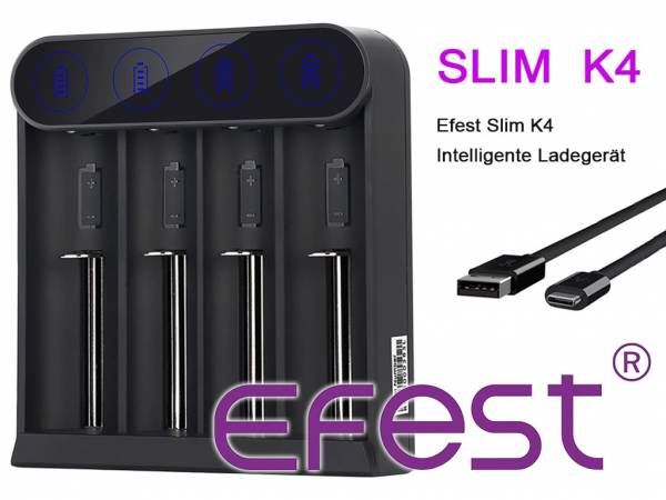 Efest Slim K4 Ladegerät für 3,6V-3,7V Li-Ion Rundzellen